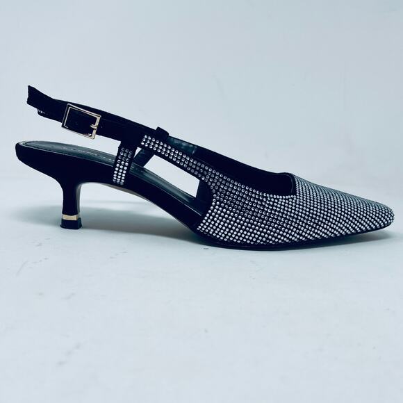 Kenneth Cole Slingback Jewelled Kitten Heel Black Silver Strappy Ankle - 7 - Picture 3 of 10